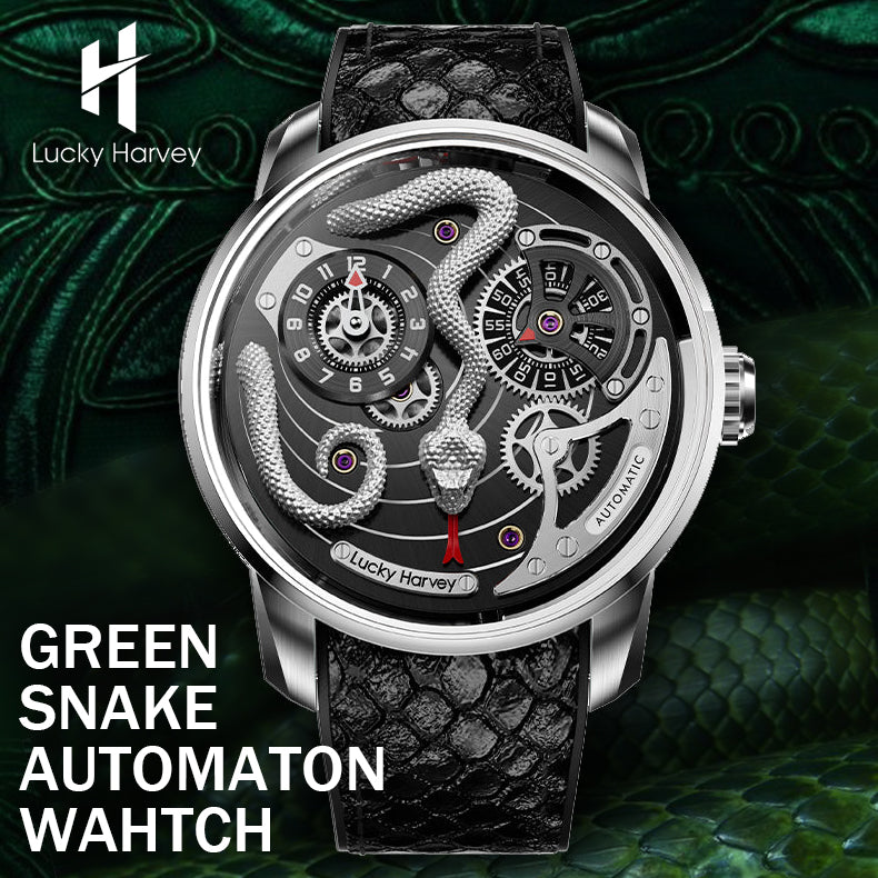 Lucky Harvey Awakening of Insects Silver/Green Snake Automaton Automatic Watch