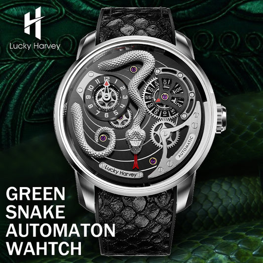 Lucky Harvey Awakening of Insects Silver/Green  Snake Automaton Automatic Watch