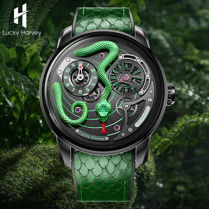 Lucky Harvey Awakening of Insects Silver/Green Snake Automaton Automatic Watch