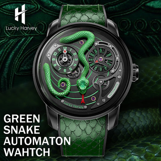 Lucky Harvey Awakening of Insects Silver/Green  Snake Automaton Automatic Watch