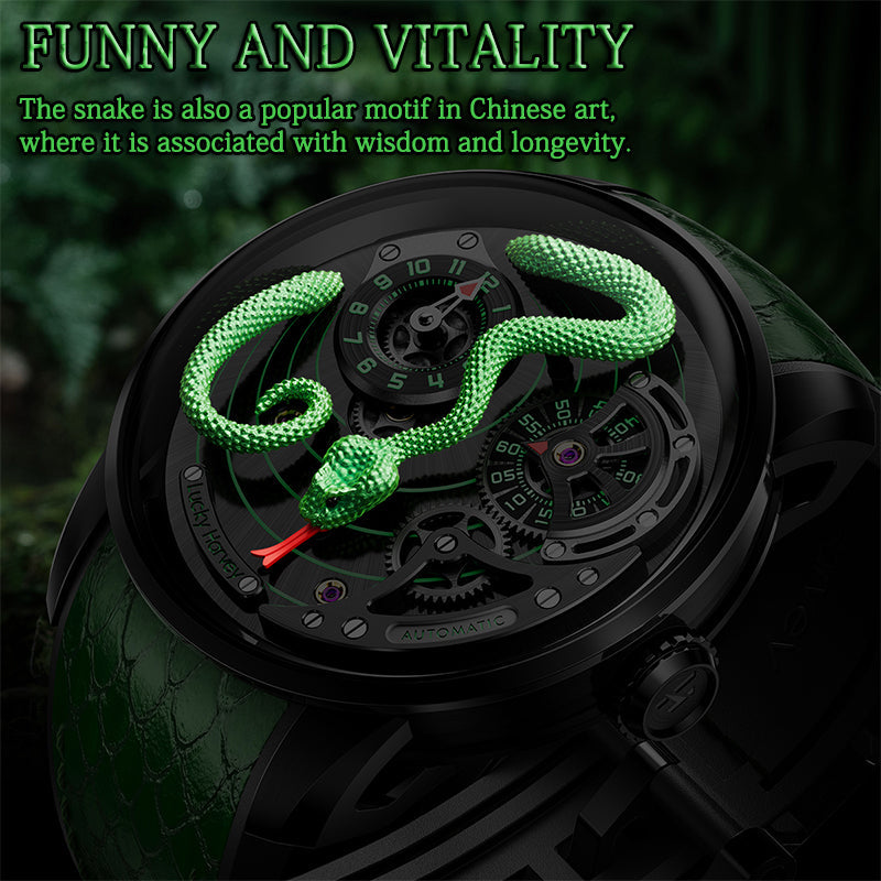 Lucky Harvey Awakening of Insects Silver/Green Snake Automaton Automatic Watch