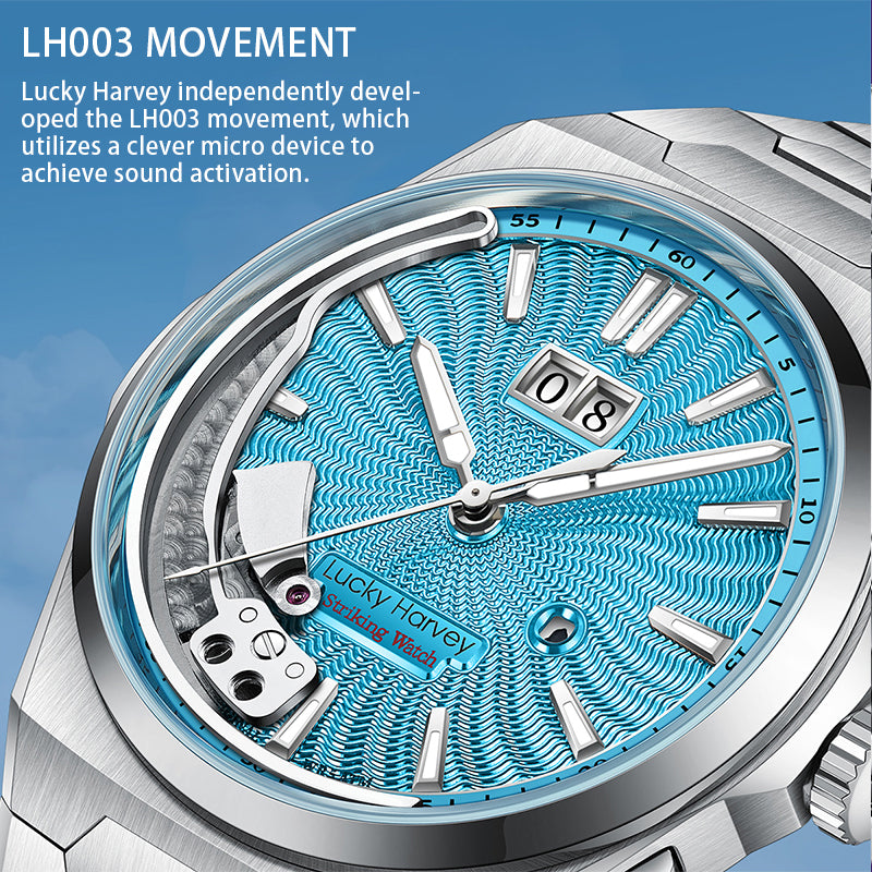 LUCKY HARVEY Chiming Automatic Sound Of Nature Guilloché Dial Big Date Watch Limited Edition 300 PCS