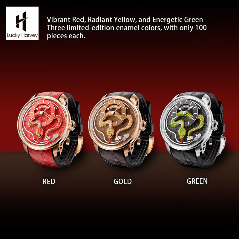 Lucky Harvey 2025 Red Enamel Snake Limited Edition Automata Chiming Mechanical New Watch for year of snake
