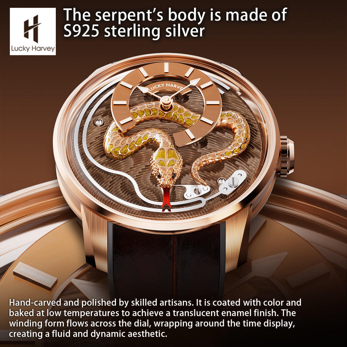 Lucky Harvey 2025 Red Enamel Snake Limited Edition Automata Chiming Mechanical New Watch for year of snake