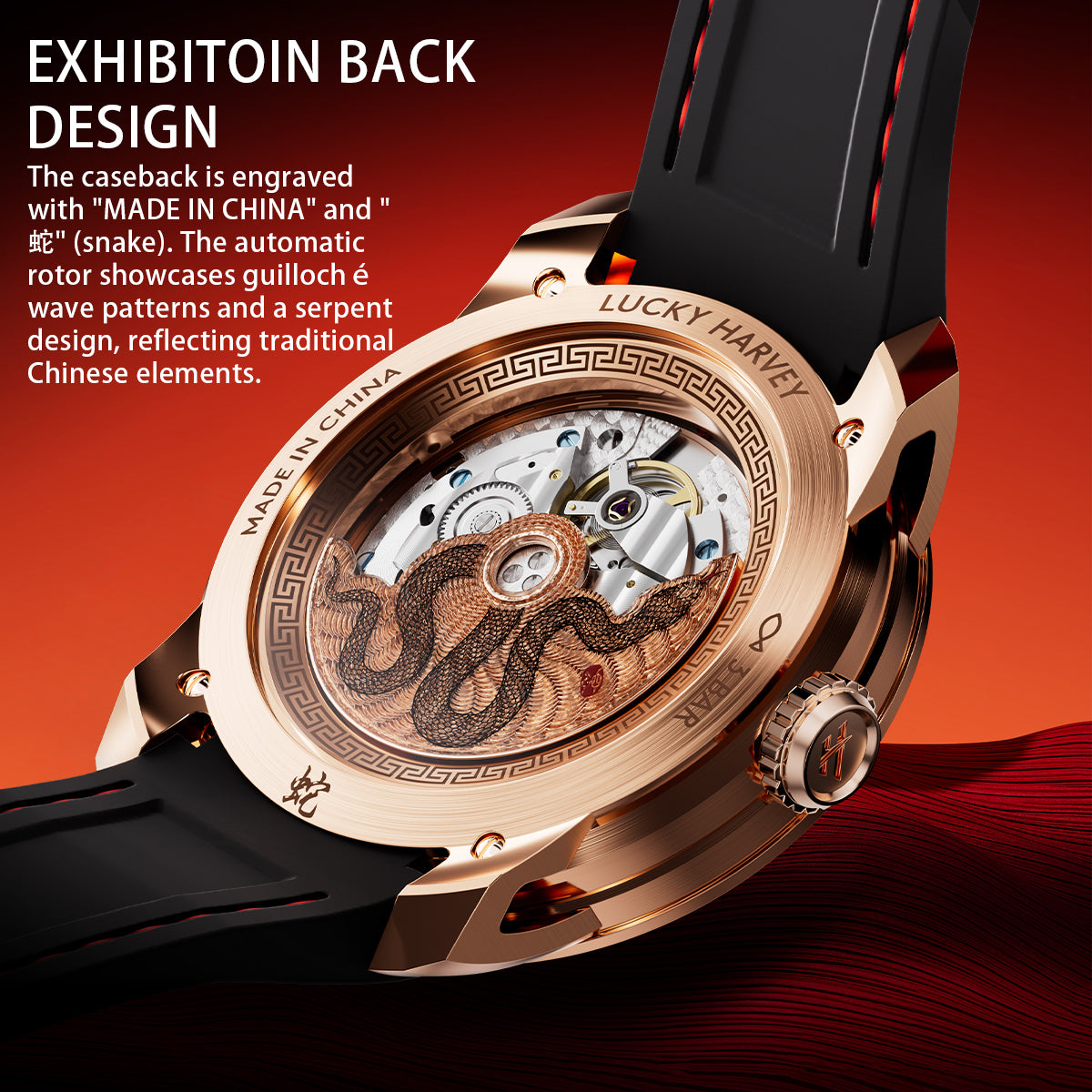 Lucky Harvey 2025 Red Enamel Snake Limited Edition Automata Chiming Mechanical New Watch for year of snake