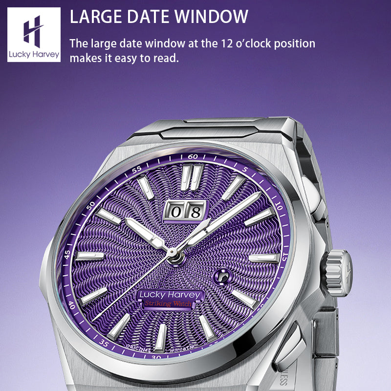 LUCKY HARVEY Chiming Automatic Sound Of Nature Guilloché Dial Big Date Watch Limited Edition 300 PCS