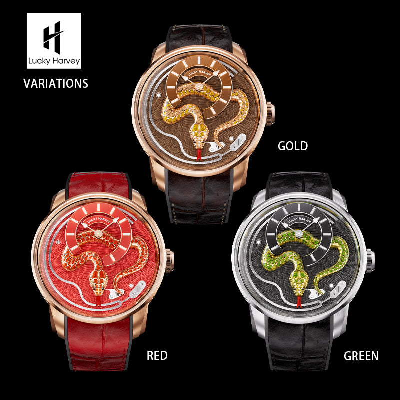 Lucky Harvey 2025 Red Enamel Snake Limited Edition Automata Chiming Mechanical New Watch for year of snake