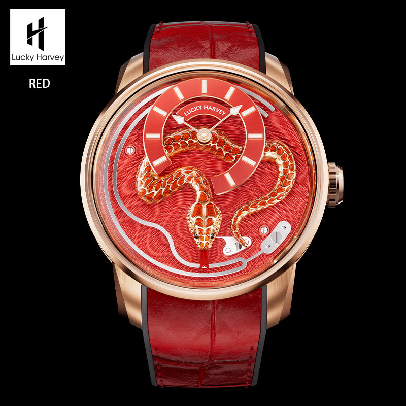 Lucky Harvey 2025 Red Enamel Snake Limited Edition Automata Chiming Mechanical New Watch for year of snake