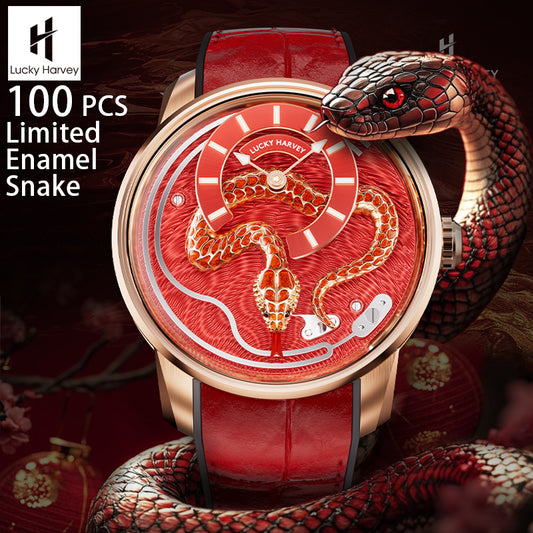 Lucky Harvey 2025 Red Enamel Snake Limited Edition Automata Chiming Mechanical New Watch  for year of snake
