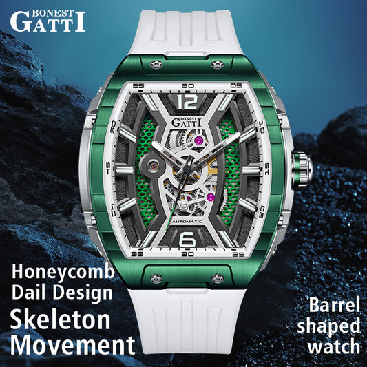 BONEST GATTI Barrel shaped Skeleton Movement Watch Luminous BG5601