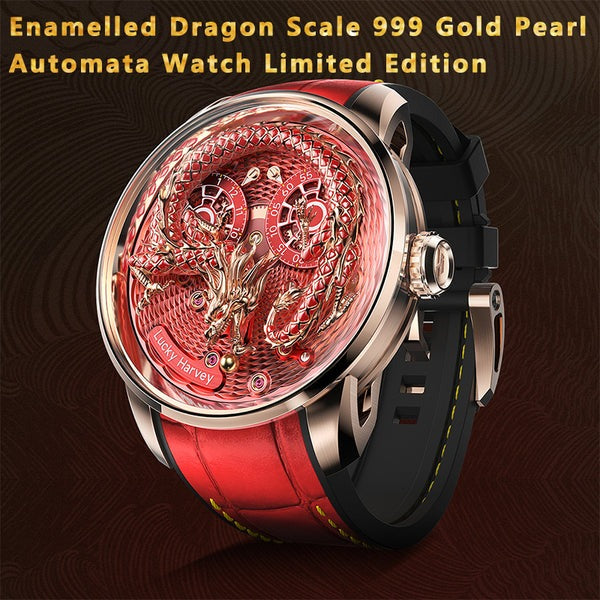 2024 Red/Green Enamel Dragon Scale 999 Gold Pearl Automaton Automatic Watch Limited Edition 100PCS Lucky Harvey