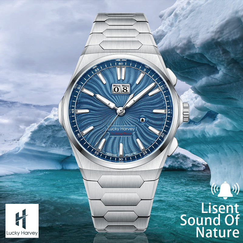 LUCKY HARVEY Chiming Automatic Sound Of Nature Guilloché Dial Big Date Watch Limited Edition 300 PCS