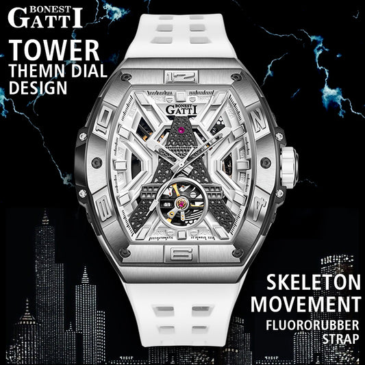 BONEST GATTI  Tower Theme Barrel shaped watch Skeleton Movement Watch BG9970