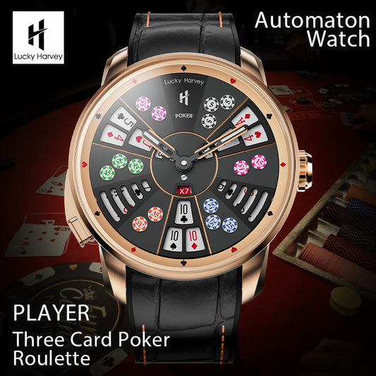 Lucky Harvey Automaton Player Series Three Card Poker (SAN GONG) Roulette Automatic Watch