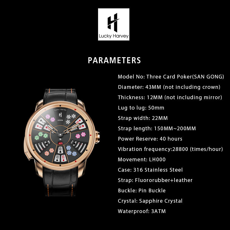 Lucky Harvey Automaton Player Series Three Card Poker (SAN GONG) Roulette Automatic Watch