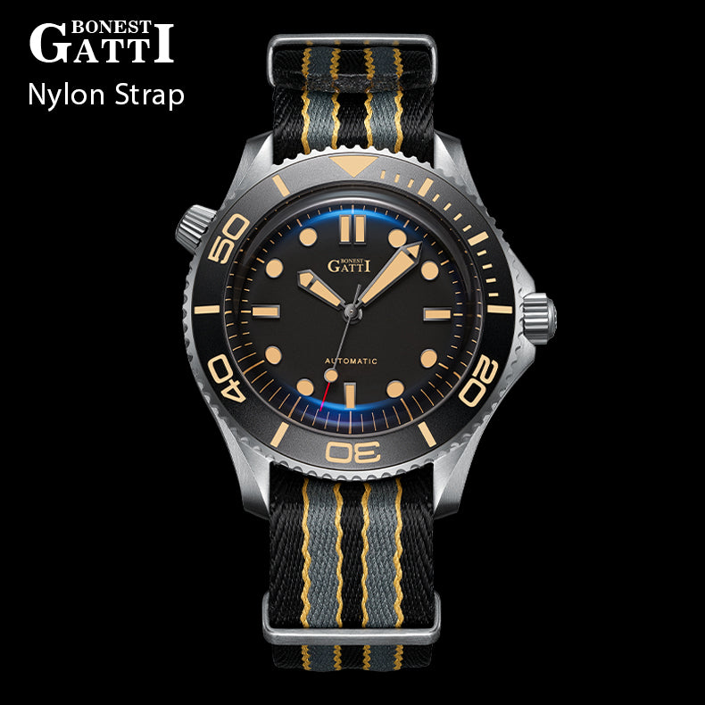 BONEST GATTI Automatic Movement Round Shaped Titanium Alloy Case Sapphire Crystal Nylon Strap Milanese Mesh Bracelet 3ATM Waterproof Luminous BG8001