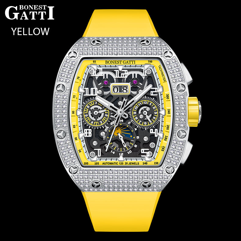 BONEST GATTI 224 Zricon Bezel Tonneau shaped Skeleton Sapphire Crystal Watch BG5004