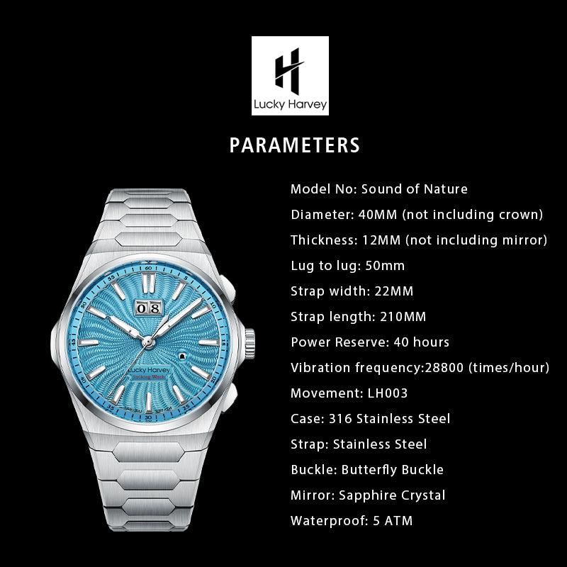 LUCKY HARVEY Chiming Automatic Sound Of Nature Guilloché Dial Big Date Watch Limited Edition 300 PCS