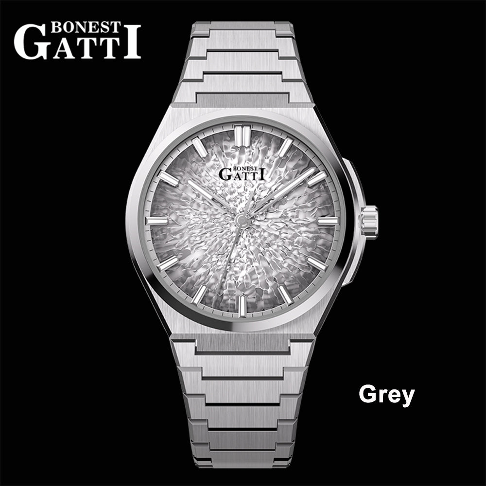 BONEST GATTI Automatic Men Watch Ice Crack Pattern Dial Self Wind Movement Sapphire Crystal Luminous Business Watch BG8013