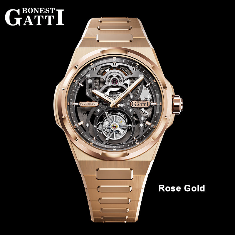 BONEST GATTI Automatic Tourbillon Watch Skeleton Self Wind 80H Power Reserve Sapphire Crystal Luminous Watch BG7004