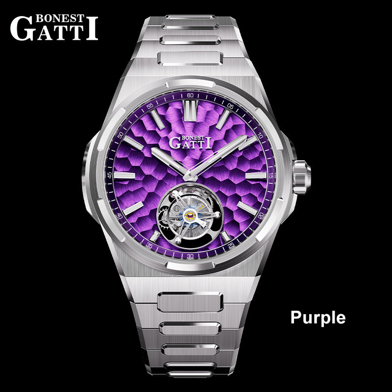 BONEST GATTI Hammer Pattern Automatic Tourbillon Watch Self Wind 80H Power Reserve Sapphire Crystal Luminous Watch BG7005