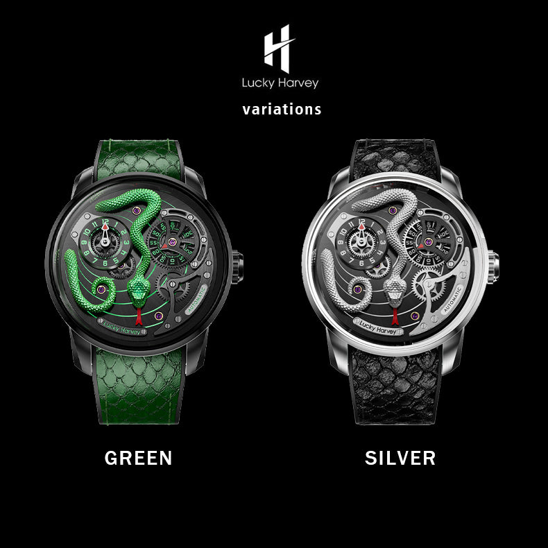 Lucky Harvey Awakening of Insects Silver/Green Snake Automaton Automatic Watch