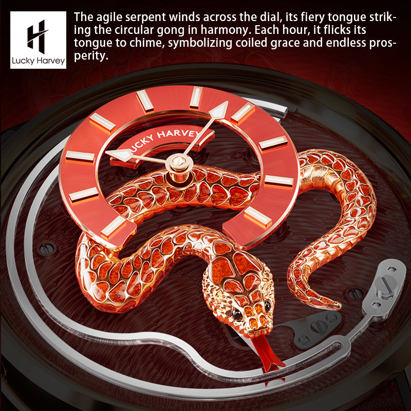 Lucky Harvey 2025 Red Enamel Snake Limited Edition Automata Chiming Mechanical New Watch for year of snake