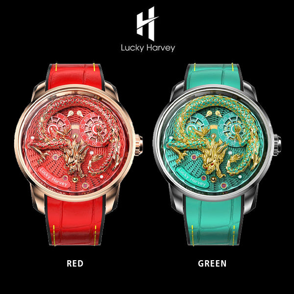 2024 Red/Green Enamel Dragon Scale 999 Gold Pearl Automaton Automatic Watch Limited Edition 100PCS Lucky Harvey