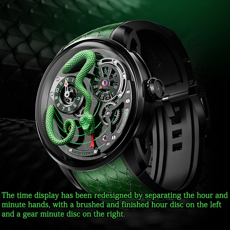 Lucky Harvey Awakening of Insects Silver/Green Snake Automaton Automatic Watch