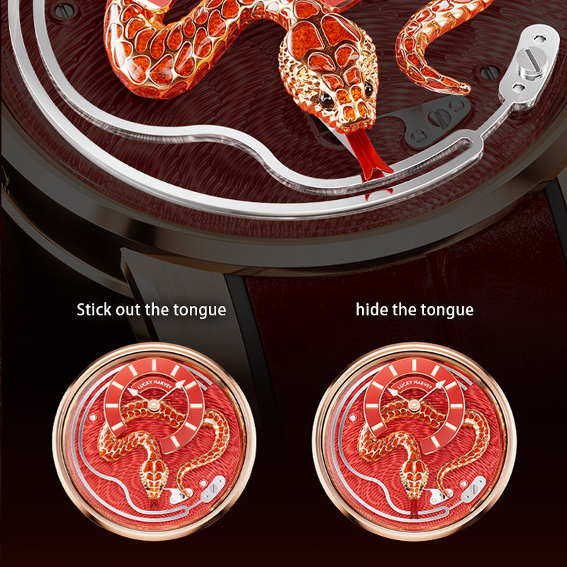 Lucky Harvey 2025 Red Enamel Snake Limited Edition Automata Chiming Mechanical New Watch for year of snake