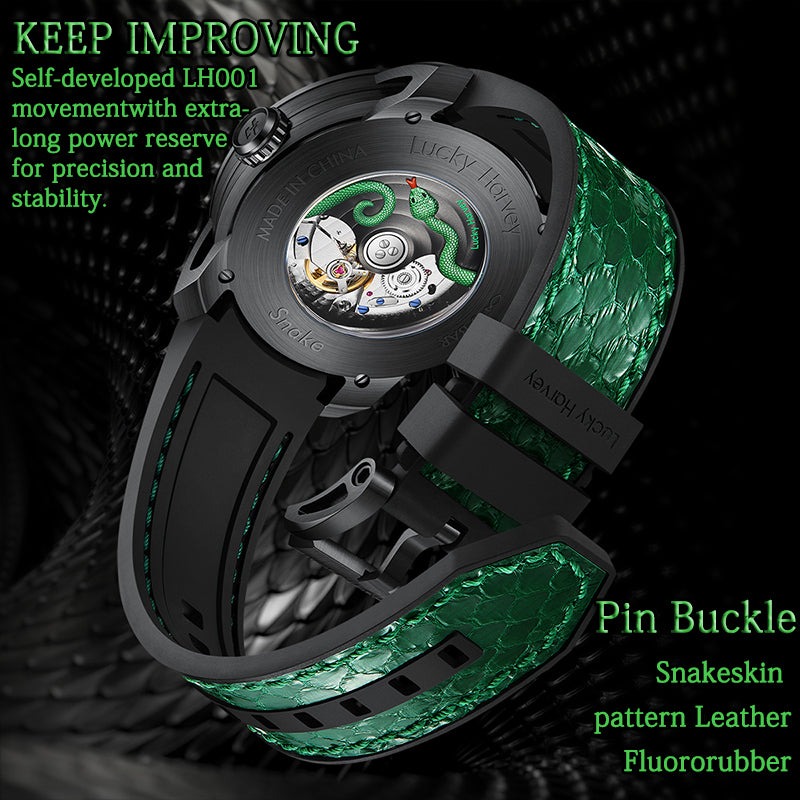 Lucky Harvey Awakening of Insects Silver/Green Snake Automaton Automatic Watch