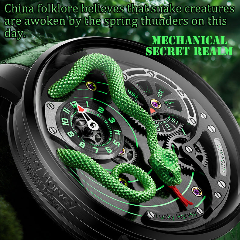 Lucky Harvey Awakening of Insects Silver/Green Snake Automaton Automatic Watch
