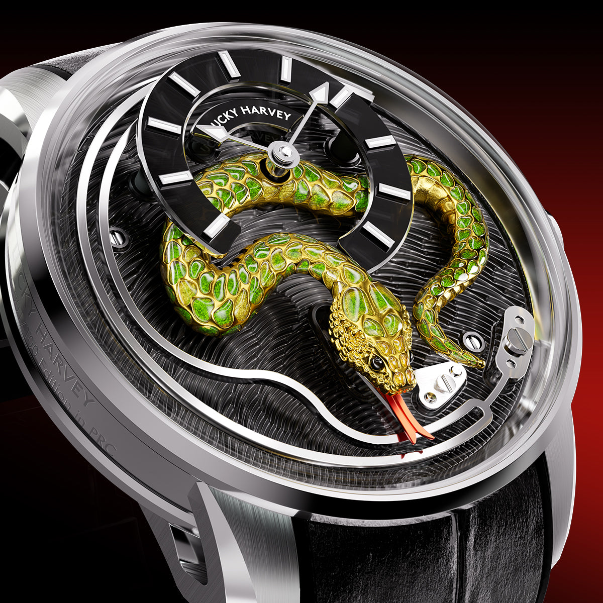 Lucky Harvey 2025 Red Enamel Snake Limited Edition Automata Chiming Mechanical New Watch for year of snake