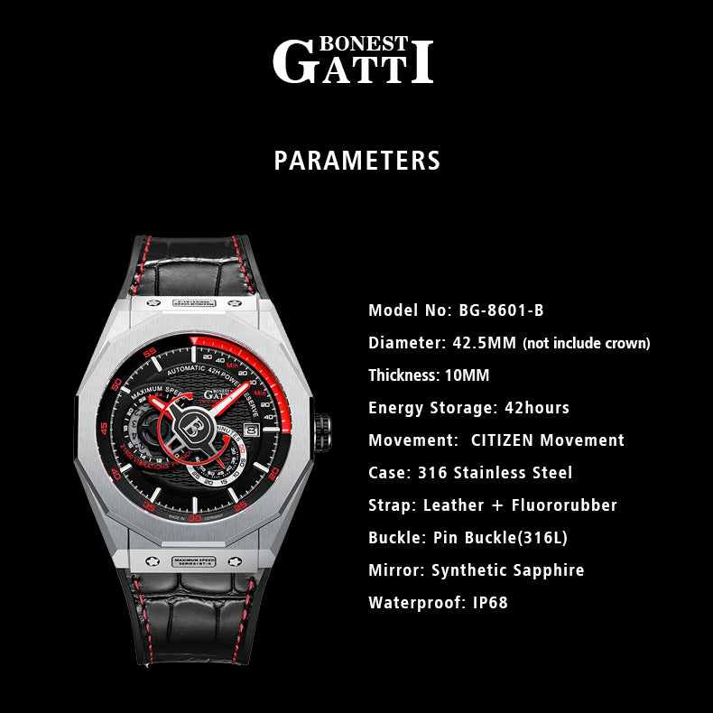 BONEST GATTI CITIZEN Movement Synthetic Sapphire Round Shaped Case Luminous BG8601-B