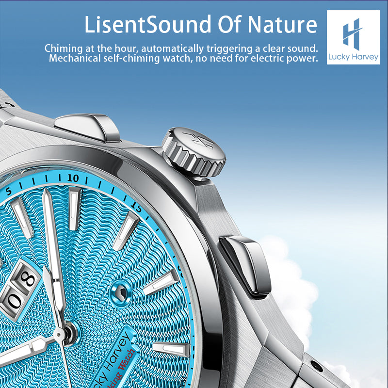 LUCKY HARVEY Chiming Automatic Sound Of Nature Guilloché Dial Big Date Watch Limited Edition 300 PCS