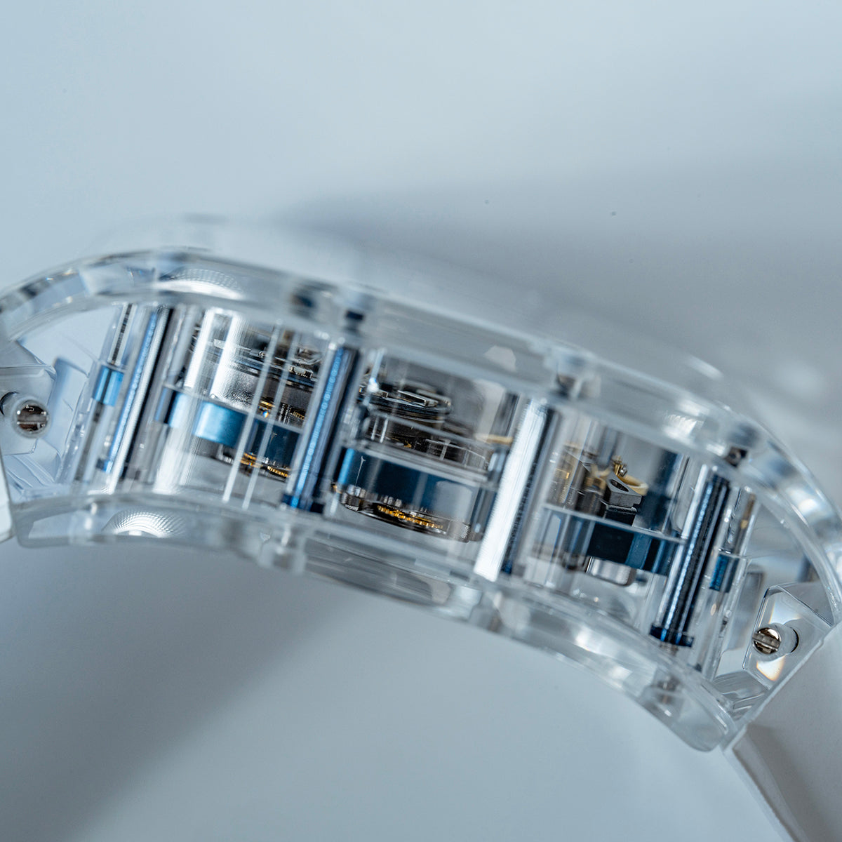 BONEST GATTI Barrel shaped K9 Crystal case Skeleton Movement Fluororubber Strap Watch Luminous BG9960
