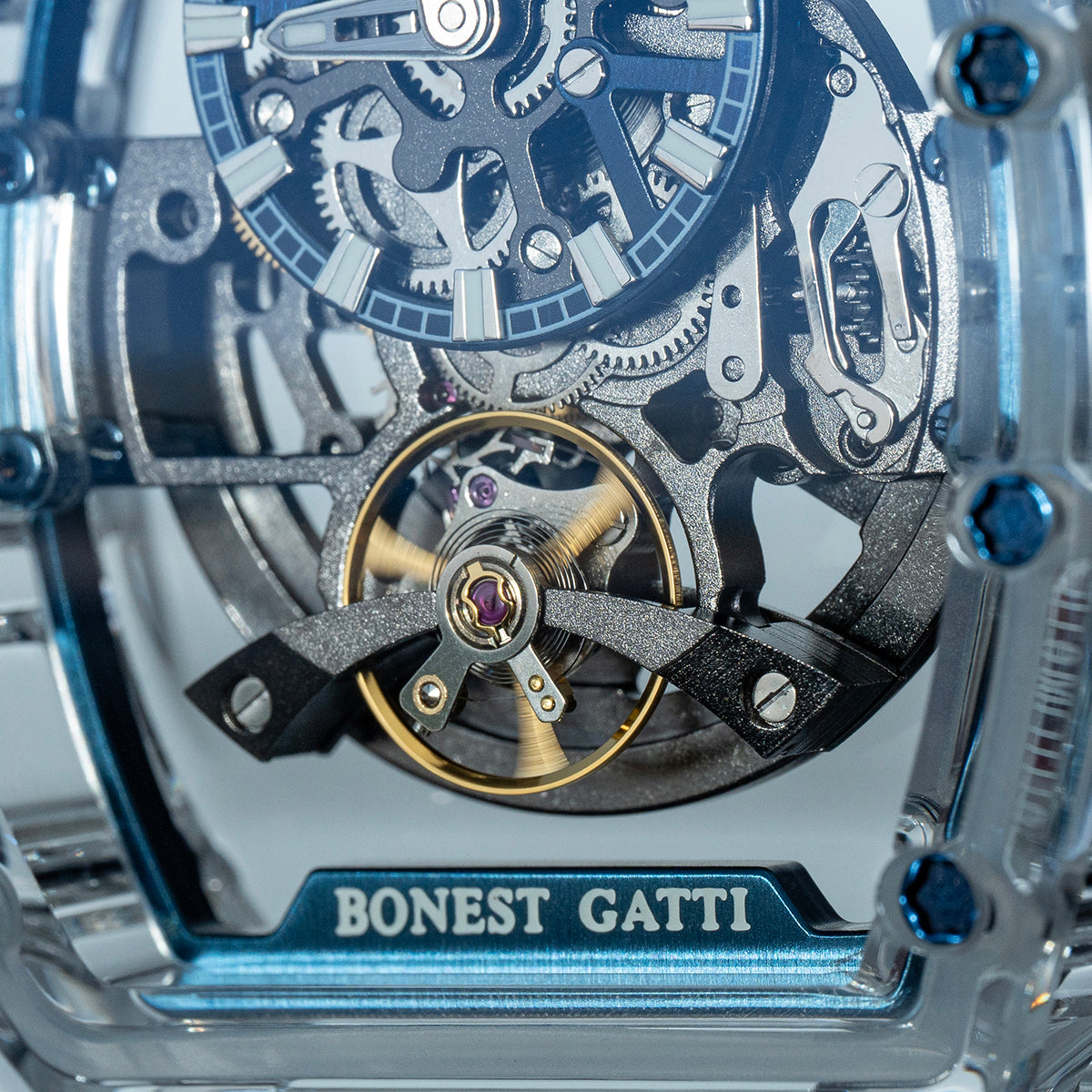 BONEST GATTI Barrel shaped K9 Crystal case Skeleton Movement Fluororubber Strap Watch Luminous BG9960