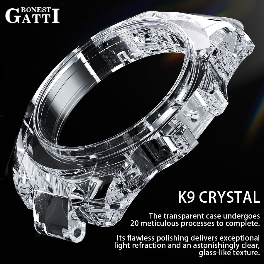 BONEST GATTI Automatic Tourbillon Movement transparent K9 cryatal Case Skeleton Dial Sapphire Crystal Rainbow Bezel K9 CRYATL Bracelet 3ATM Waterproof Luminous BG7002