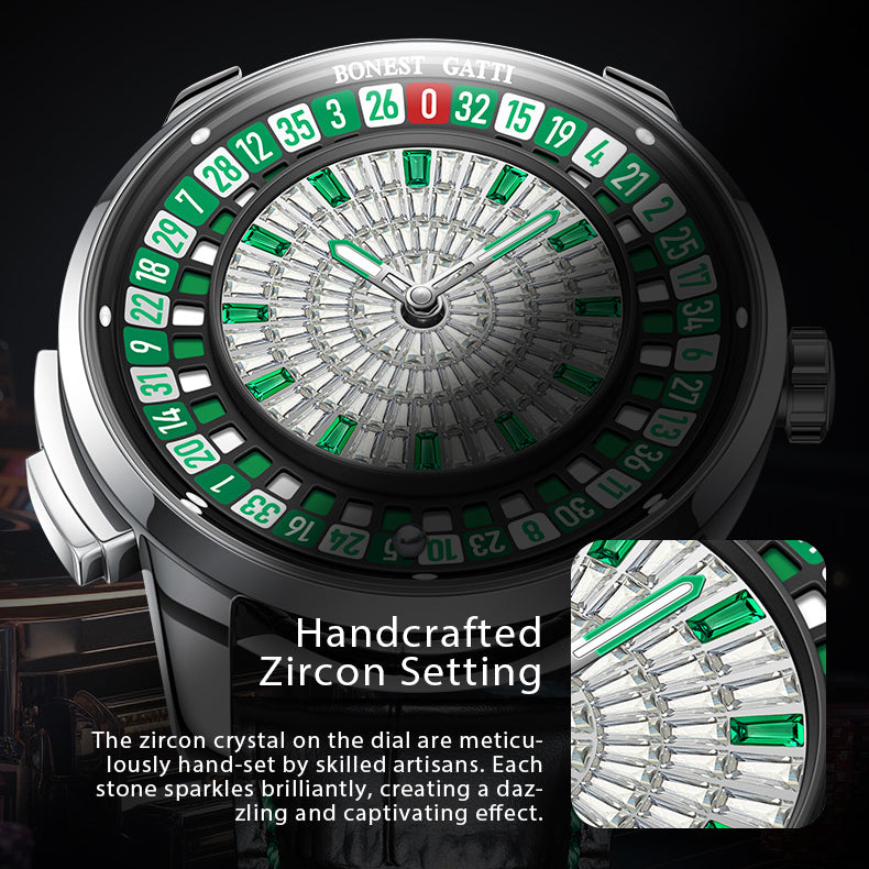Bonest Gatti Gemstone European Roulette game watch Automatic Movement Handcrafted Zircon Setting Dail BG 8004