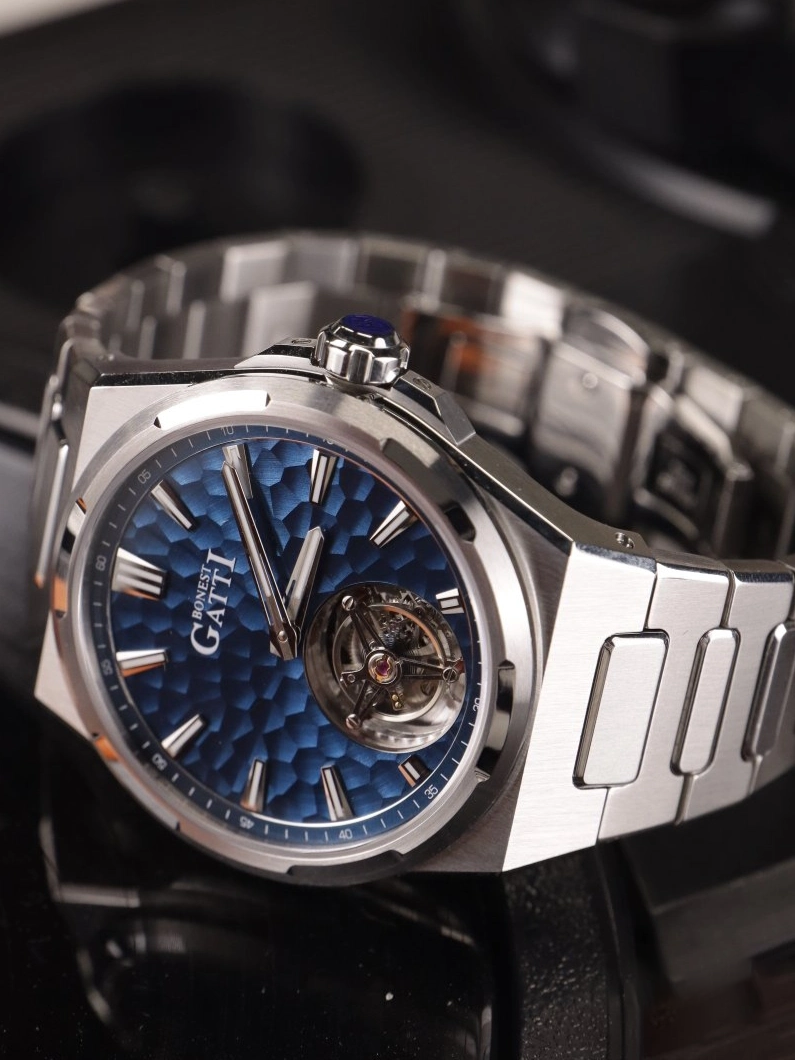 BONEST GATTI Hammer Pattern Automatic Tourbillon Watch Self Wind 80H Power Reserve Sapphire Crystal Luminous Watch BG7005