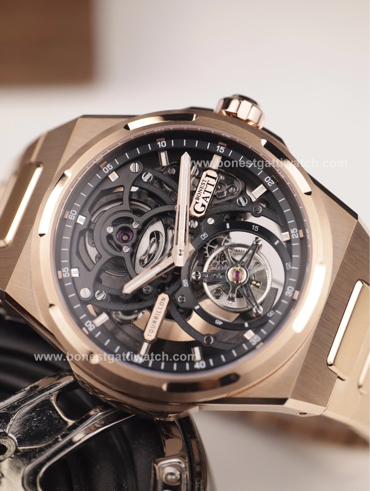 BONEST GATTI Automatic Tourbillon Watch Skeleton Self Wind 80H Power Reserve Sapphire Crystal Luminous Watch BG7004