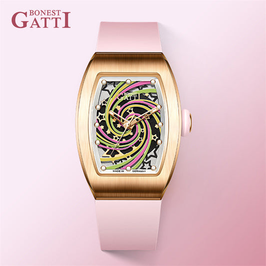 BONEST GATTI Women's Mechanical Watch Luxury Brand  Sapphire Rubber Glass Ladies Automatic Waterproof Girl Wristwatch BG9901-L