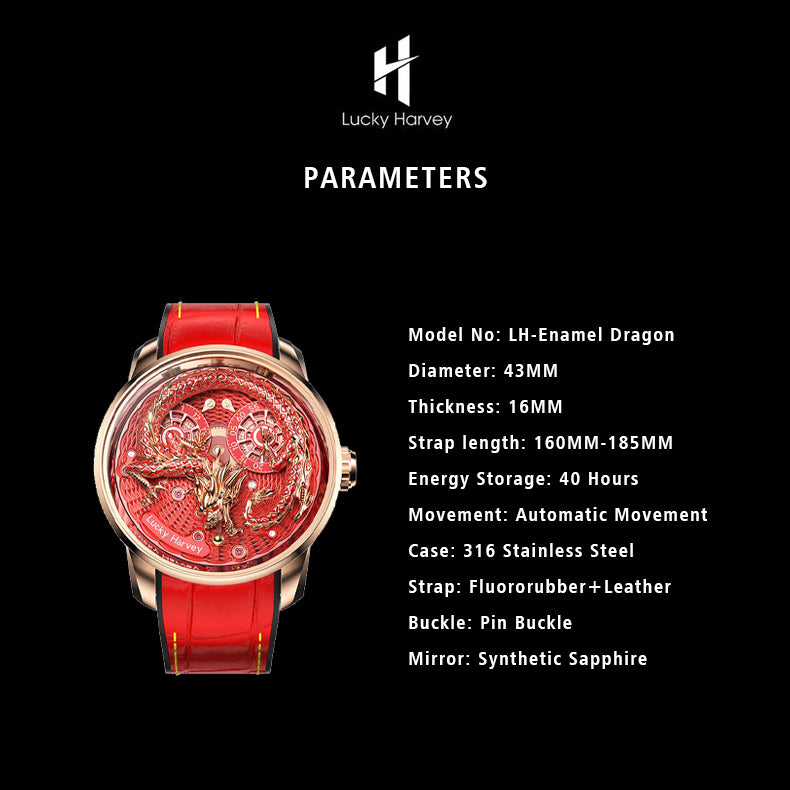 2024 Red/Green Enamel Dragon Scale 999 Gold Pearl Automaton Automatic Watch Limited Edition 100PCS Lucky Harvey