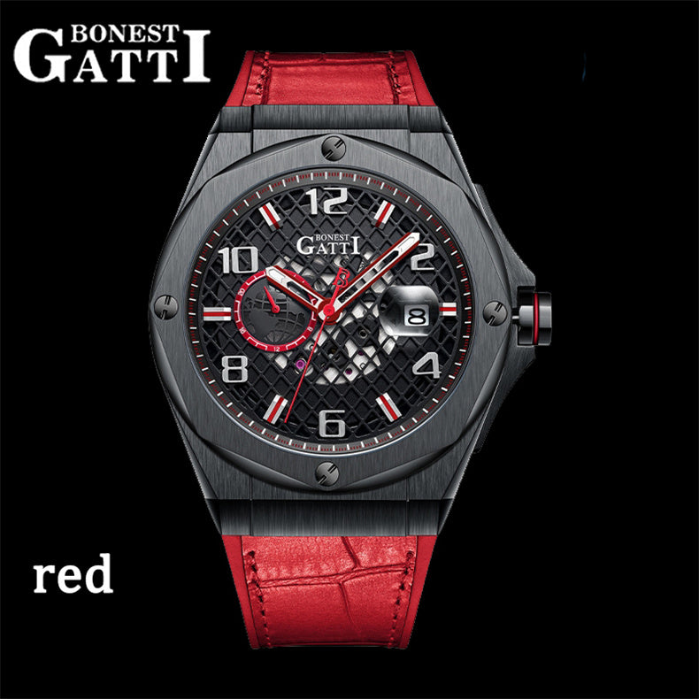 BONEST GATTI Automatic Citizen Movement Round Shaped Case Skeleton Calendar Window BG8701