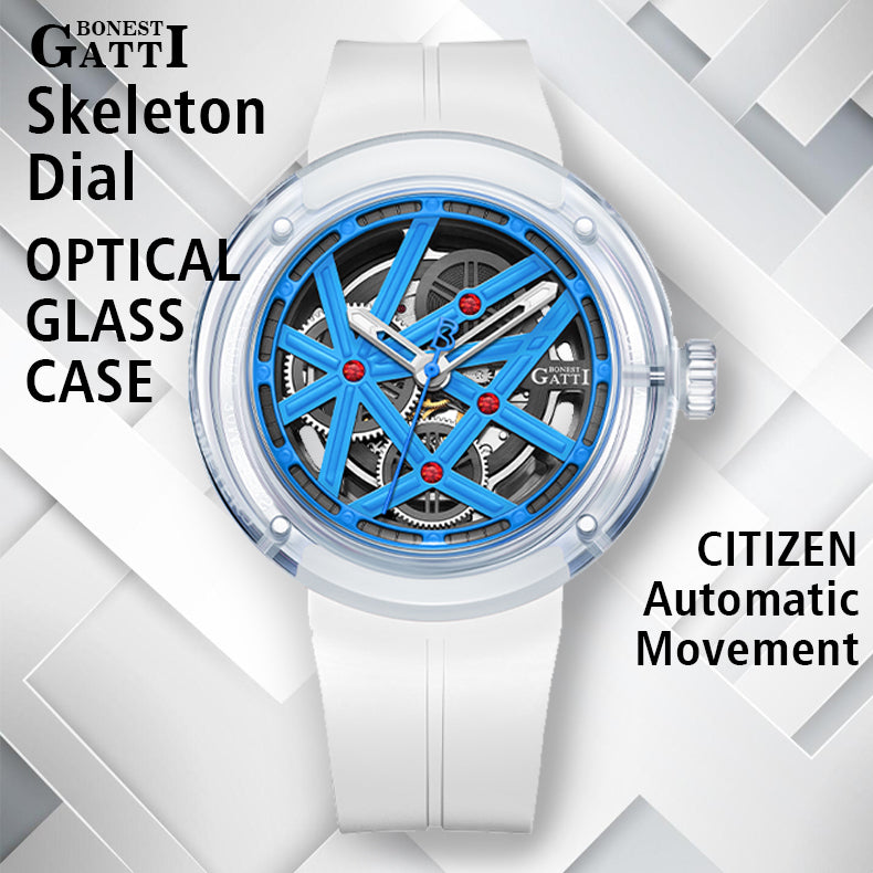 BONEST GATTI  Automatic Movement Round Optical Glass Barrel shaped Case Luminous BG7702
