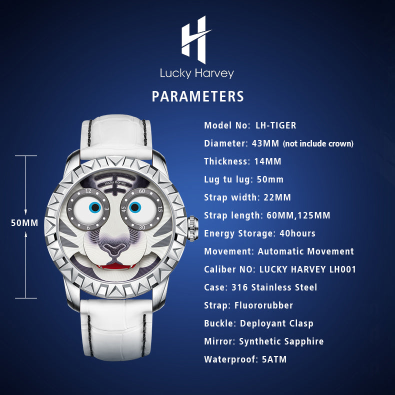 LUCKY HARVEY Tiger Automatic Watch Round shaped Case Luminous Limited Edition(2022PCS)