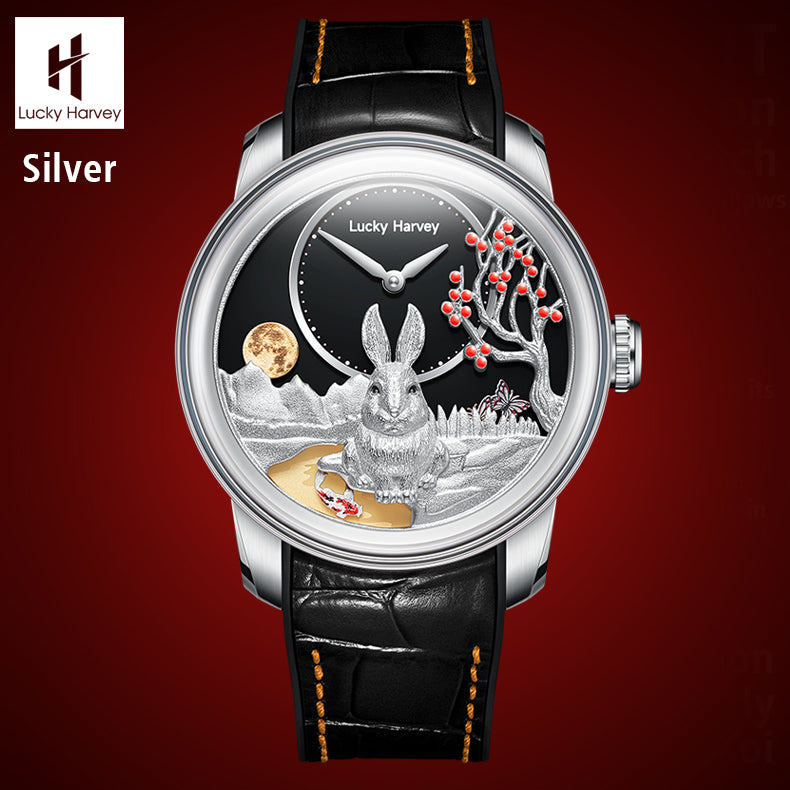LUCKY HARVEY Rabbit Automaton Watch Round shaped Case Luminous Limited Edition(388 PCS)