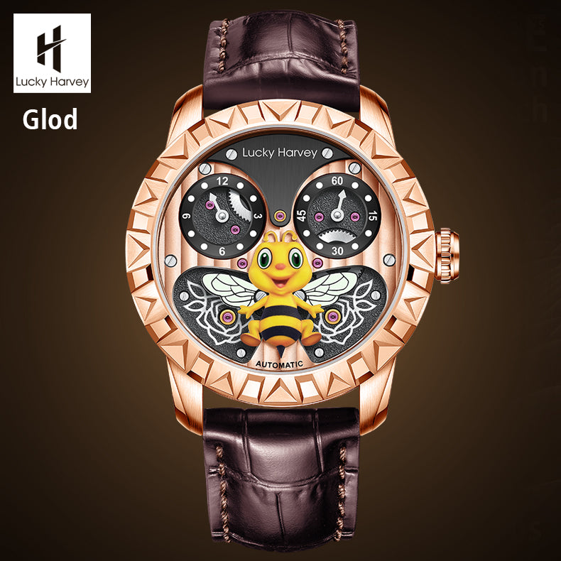 LUCKY HARVEY Bee Automaton Automatic Watch Round shaped Case Luminous