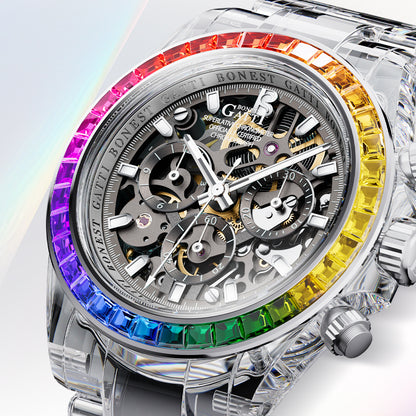 BONEST GATTI K9 Cryatal Case Strap Automatic Chronograph Watch BG6009