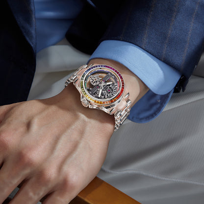 BONEST GATTI K9 Cryatal Case Strap Automatic Skeleton Tourbillon Watch BG7007